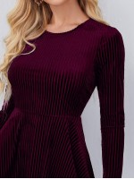 Zipper Back Rib-knit Velvet Dress