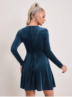 Zipper Back Rib-knit Velvet Dress