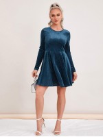 Zipper Back Rib-knit Velvet Dress