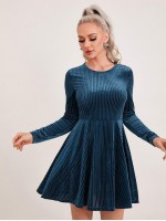 Zipper Back Rib-knit Velvet Dress