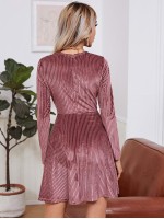 Zipper Back Rib-knit Velvet Dress