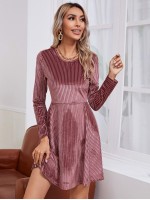 Zipper Back Rib-knit Velvet Dress