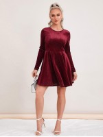 Zipper Back Rib-knit Velvet Dress