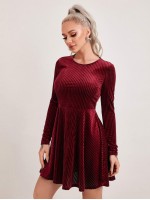 Zipper Back Rib-knit Velvet Dress