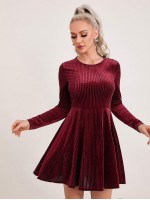 Zipper Back Rib-knit Velvet Dress