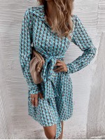 All Over Print Self Tie Button Front Shirt Dress