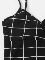 Wrap Detail Grid Cami Bodycon Dress