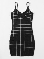 Wrap Detail Grid Cami Bodycon Dress