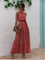 All Over Print Belted Halter Dress