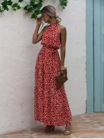 All Over Print Belted Halter Dress