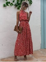 All Over Print Belted Halter Dress