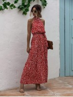 All Over Print Belted Halter Dress