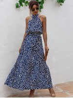 All Over Print Belted Halter Dress