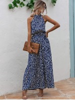 All Over Print Belted Halter Dress