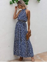 All Over Print Belted Halter Dress