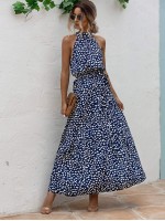 All Over Print Belted Halter Dress