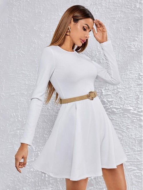 Zipper Back Solid Dress Without Belt