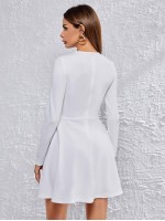 Zipper Back Solid Dress Without Belt