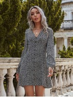 Allover Print Button Front Tunic Dress