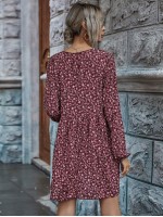 V-neck Ditsy Floral Smock Dress