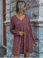 V-neck Ditsy Floral Smock Dress