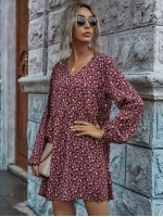 V-neck Ditsy Floral Smock Dress