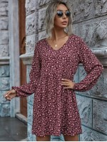 V-neck Ditsy Floral Smock Dress