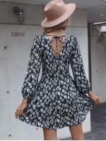 All Over Floral Print Tie Back A-line Dress Without Belt