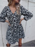 All Over Floral Print Tie Back A-line Dress Without Belt