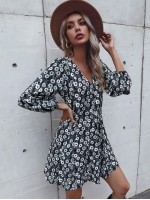 All Over Floral Print Tie Back A-line Dress Without Belt