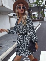 All Over Floral Print Tie Back A-line Dress Without Belt