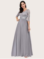 Zip Back Lace Bodice Prom Dress