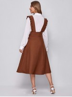 Wide Waistband Button Front Ruffle Suspender Dress