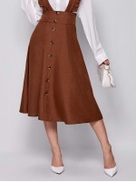 Wide Waistband Button Front Ruffle Suspender Dress