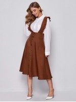 Wide Waistband Button Front Ruffle Suspender Dress