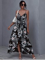 Wrap Belted Floral Print Cami Dress