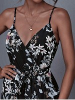 Wrap Belted Floral Print Cami Dress