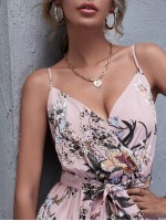 Wrap Belted Floral Print Cami Dress