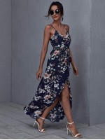 Wrap Belted Floral Print Cami Dress