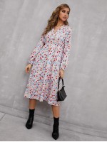 Allover Floral Print V-Neck Dress