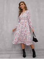 Allover Floral Print V-Neck Dress