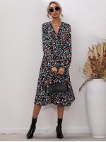 Allover Floral Print V-Neck Dress