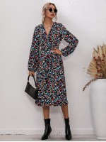 Allover Floral Print V-Neck Dress