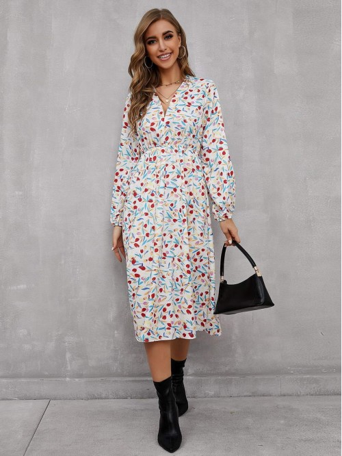 Allover Floral Print V-Neck Dress