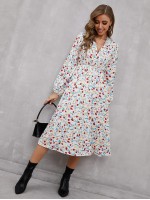 Allover Floral Print V-Neck Dress