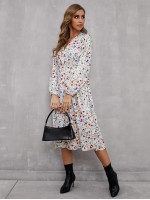 Allover Floral Print V-Neck Dress