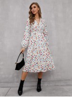 Allover Floral Print V-Neck Dress