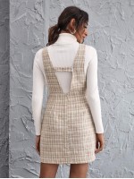 Zip Back Plaid Tweed Overall Dress