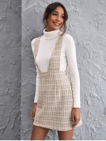 Zip Back Plaid Tweed Overall Dress