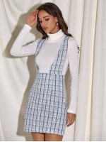 Zip Back Plaid Tweed Overall Dress